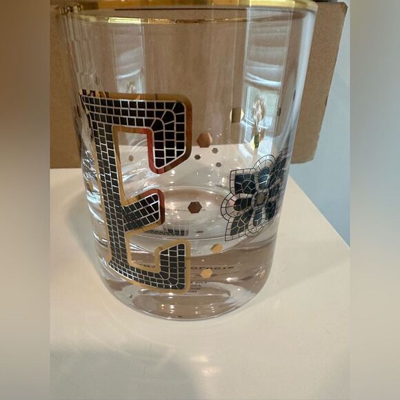 Letter E Anthropologie The Bistro Tile Monogram Old Fashioned Glass Letter E NWT - Picture 8 of 8